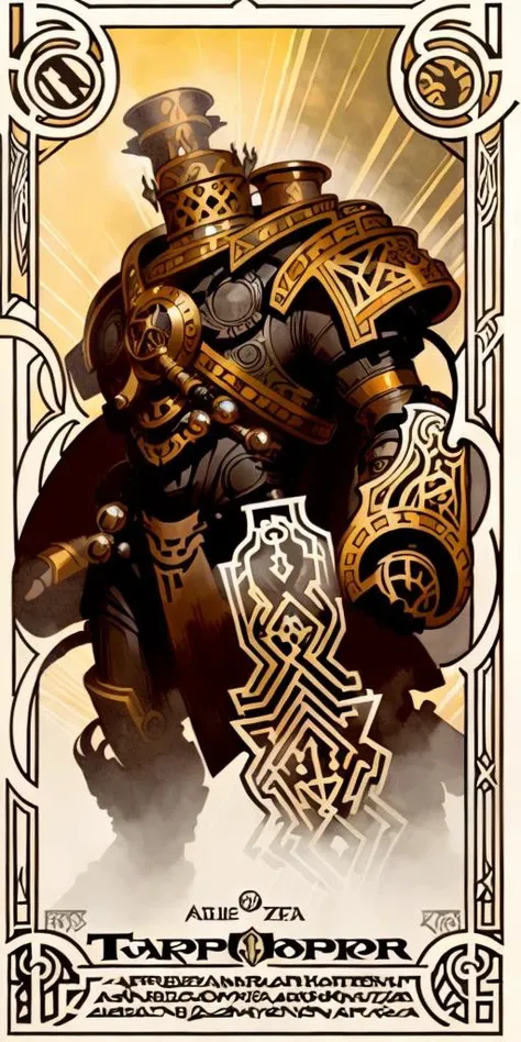 (  An  [ stunning | astonishing | exquisite ]
(  (    [  Alphonse Mucha's  | Anders zorn's   ]   )
[ tarot | MTFG ]
[ card | banner | illustration ]  )  )
with the ( full body )  [ concept character design | portrait ]
of an  ( ( [ ominous | gloomy ] ) but beautiful ( ( African )  warforged ) character  )
full of ( geometrical ( circuit ) patterns )
( ( on  top of  a pedestal )
while posing in the middle of the  composition )
with ( dynamic ( symmetry ) )
, ( An ( [ afropunk |  afrofuturism ] ) masterpiece )
in ccdsf artstyle