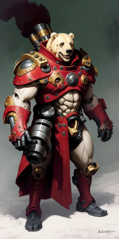 ( An ( Anders zorn's )  [ stunning | astonishing | exquisite ]  
[ masterpiece | artwork ] )
with the ( ( full body ) portrait of a biomechanical beauty )
wearing red overcoat and stole of bear's fur
in  ccdsf artstyle