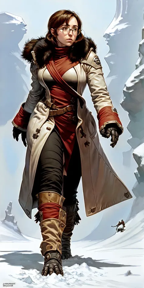 ( full body ) concept character design 
of  [   L3B3P401  |   lyracrow_v3-900  ] 
as a curvy voluptuous biomechanical nerdy 
wearing glasses and red winter overcoat 
with ( a  white ( stole ) of polar bear's ( fur ) )
, A [ Greg staple's | Donato Giancola's ] masterpiece 
in   style-rustmagic  and  dr-strange ccdsf artstyle 
 by was-vb
, (  [ ( clear and readable ) | neat and clean ] tangents full of negative space )    
, perfect lighting with detailed shading of the ( shadows  and highlights )
enhancing ( solid drawing volumetry )   and ( perspective ( depth ) )