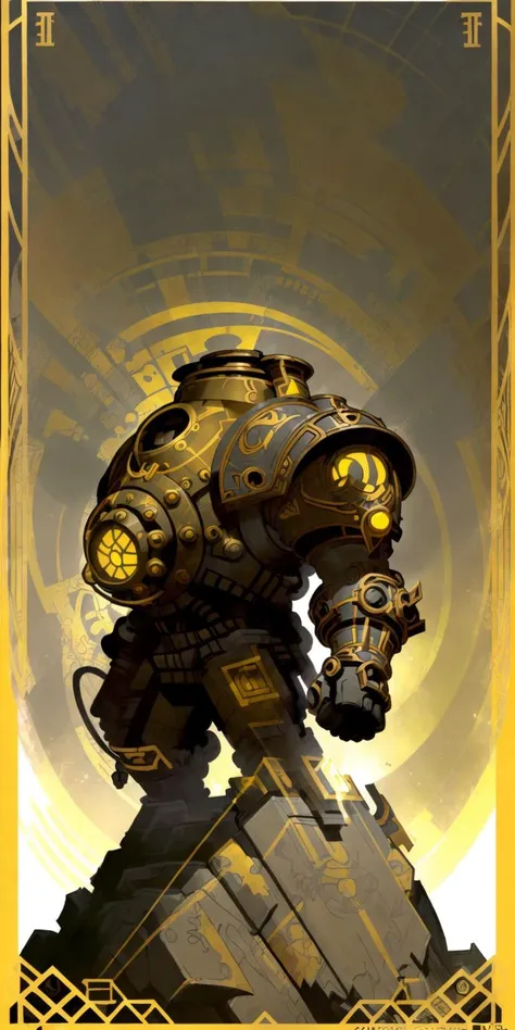 (  An  [ stunning | astonishing | exquisite ]
( 
(    [  Alphonse Mucha's  | Anders zorn's   ]   )
masterpiece 
)
)
containing a ( full body )  [ portrait  | character  illustration ]
of an  ( ( [ ominous | gloomy ] ) but beautiful biomechanical  ( African )  warforged  )
full of ( sacred geometry ( circuit ) patterns )
( on  top of  a pedestal )
while posing in the middle of the  composition
with ( dynamic symmetry )
, ( A vibrant  ( [ afropunk |  afrofuturism ] ( tarot )  ) [ card | banner ]  ) 
in ccdsf artstyle by victo Ngai
, perfect lighting with detailed shading of the ( shadows and highlights )
projecting ( shiny edge ( reflections ) ) and ( ambient occlusion ) 
while enhancing ( 3D ( solid drawing ) volumetry and ( perspective ( depth ) ) )
