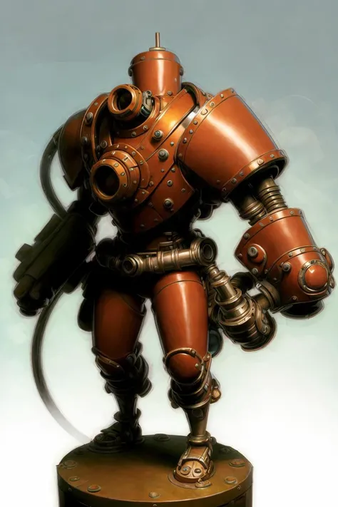 ( Full body ) character illustration 
of  a ( ( [ ominous | gloomy ] ) [ nautical  | biomechanical | clockwork ] ( ( art deco ) diver ) )
full of [ swirling |  spiralling ] ( ( [ hoses |  cables ] ) and [ pipes |conduits ] )
( while [ standing |  posing ] on top of a pedestal 
in the middle [ of an empty photobooth | of composition framing ] )
, Geometrical ( Alphonse Mucha's  )  concept [ character  design | costume design | art | illustration ] 
in  low-tech [ sci-fi  fantasy | medieval futurism ] CCDSF artstyle 
by [ Greg Staples | Boris Vallejo | Greg And Tim Hildebrandt ]
and by [ Donato Giancola | Terese Nielsen ]
, ( clear and readable tangents )
full of negative space 
, exquisite 3D ( solid drawing ) volumetry
enhancing  perspective ( depth )