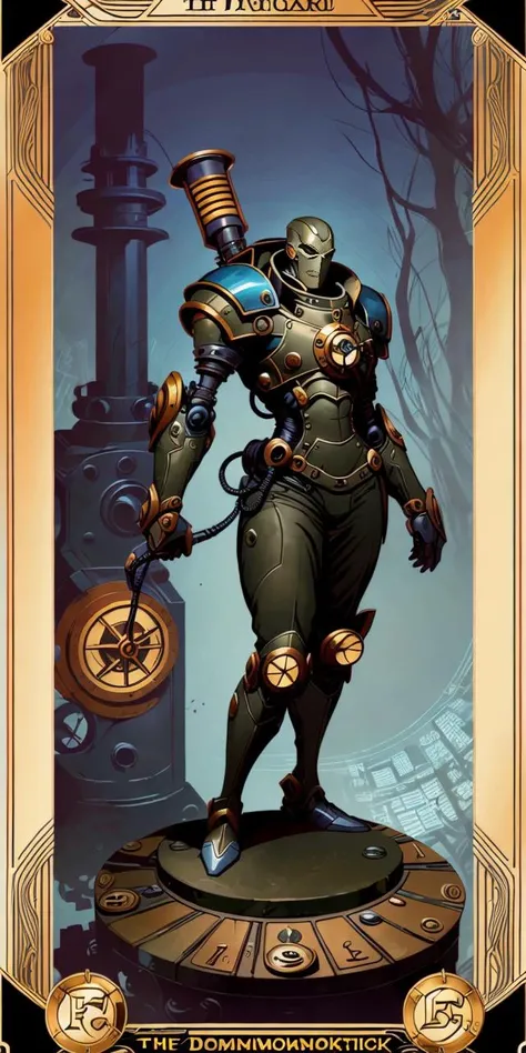 (  [ An  Alphonse Mucha's  | A Victo Ngai's  |  An  Alphonse Mucha's | Jakub Rebelka ]
(  concept
(  [ tarot | MTFG ]
 [ card | banner | card |  illustration ] 
) 
) 
)
with  the 
( Full body ) character [ design | portrait ]
of  ( [ an  ominous  | a gloomy ] ) 
( [ biomechanical | clockwork ] 
 atompunk ) robot
( on top of a pedestal ) 
[ perfectly |  precisely ] centered in the middle of composition
with ( dynamic ( symmetry ) )
, CCDSF artstyle
full of  ( retro-futuristic ( art deco  (  circuit  ) designs  ) )
by [ Greg Stapples |  Boris Vallejo | Greg and Tim Hildebrandt ]
and by [ Donato Giancola | Juan Gimenez ]
, perfect ( ( symmetrical ) well proportioned anatomy )