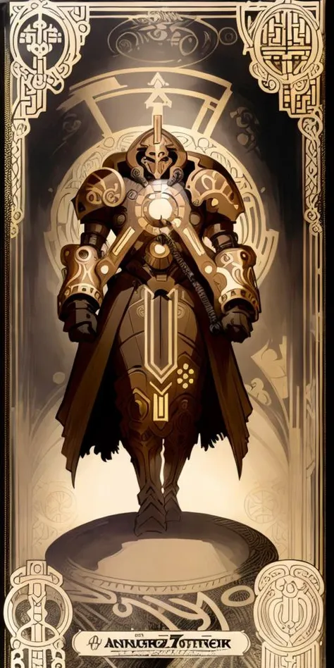 (  An  [ stunning | astonishing | exquisite ]
(  (    [  Alphonse Mucha's  | Anders zorn's   ]   )
[ tarot | MTFG ]
[ card | banner | illustration ]  )  )
with the ( full body )  [ concept character design | portrait ]
of an  ( ( [ ominous | gloomy ] ) but beautiful ( ( African )  warforged ) character  )
full of ( geometrical ( circuit ) patterns )
( ( on  top of  a pedestal )
while posing in the middle of the  composition )
with ( dynamic ( symmetry ) )
, ( An ( [ afropunk |  afrofuturism ] ) masterpiece )
in ccdsf artstyle