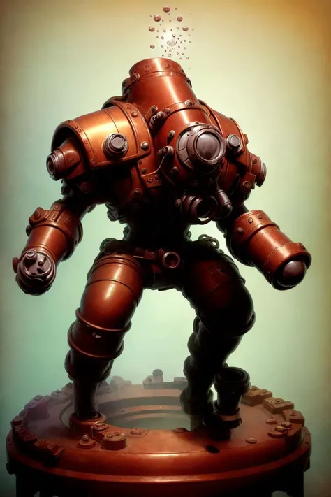 ( Full body ) character illustration 
of  a ( ( [ ominous | gloomy ] ) [ nautical  | biomechanical | clockwork ] ( ( art deco ) diver ) )
full of [ swirling |  spiralling ] ( ( [ hoses |  cables ] ) and [ pipes |conduits ] )
( while [ standing |  posing ] on top of a pedestal 
in the middle [ of an empty photobooth | of composition framing ] )
, Geometrical ( Alphonse Mucha's  )  concept [ character  design | costume design | art | illustration ] 
in  low-tech [ sci-fi  fantasy | medieval futurism ] CCDSF artstyle 
by [ Greg Staples | Boris Vallejo | Greg And Tim Hildebrandt ]
and by [ Donato Giancola | Terese Nielsen ]
, ( clear and readable tangents )
full of negative space 
, exquisite 3D ( solid drawing ) volumetry
enhancing  perspective ( depth )