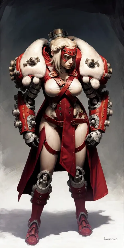 ( An ( Anders zorn's )  [ stunning | astonishing | exquisite ]  
[ masterpiece | artwork ] )
with the  ( full body ) portrait of a biomechanical ( goddess ) 
wearing ( red overcoat and ( white fur stole ) )
in  ccdsf artstyle