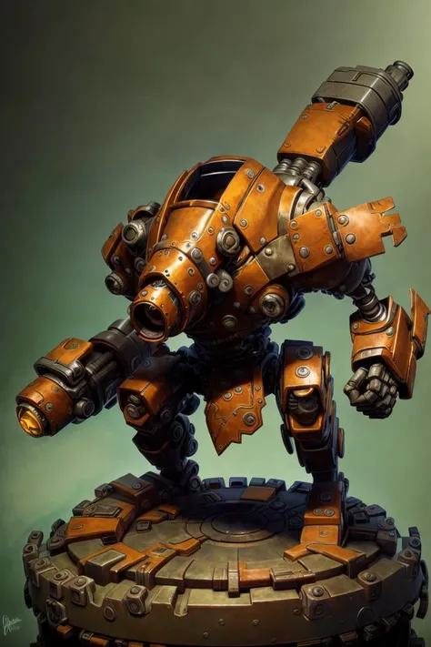 ( Full body ) character illustration 
of  a ( ( [ gloomy | ominous |  threatening | toxic | noxious ] ) skeletal  [ biomechanical | clockwork ]  warforged )
wigh a  rusty  [ damaged | scratched |  chipped | cracked ]  hull 
( while [ standing |  posing ] on top of a pedestal 
in the middle [ of an empty photobooth | of composition framing ] )
, Geometrical ( Alphonse Mucha's  )  concept [ character  design | costume design | art | illustration ] 
in  low-tech [ sci-fi  fantasy | medieval futurism ] CCDSF artstyle 
by [ Greg Staples | Boris Vallejo | Greg And Tim Hildebrandt ]
and by [ Donato Giancola | Terese Nielsen ]
, ( clear and readable tangents )
full of negative space 
, exquisite 3D ( solid drawing ) volumetry
enhancing  perspective ( depth )