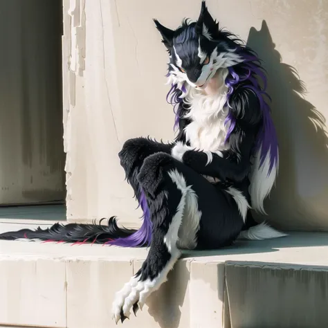 ((masterpiece):1.0), solo, (purple_fur), anthro (sergal:1.4), fluffy, clothed, ((cute face):1.0), alien_planet, sexy, fur body, leaning against wall, realistic, nudefursuit, feet focus, digital sketch, vibrant, gloomy, dynamic light, by hioshiru, by pino daeni, (best quality), (great quality) <lora:sergalLora_v10:0.6>  <lora:FursuitFurrySuitLora_v2:0.6>