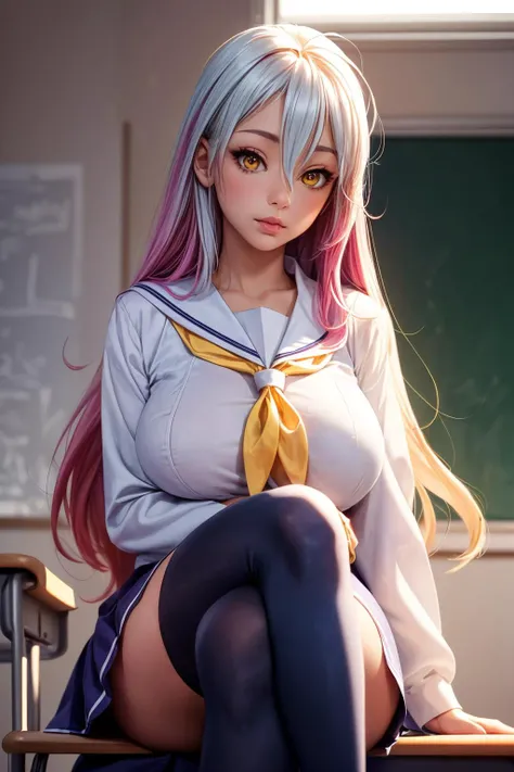 pieces fly、masterpiece、highest quality、Super detailed、High resolution、High resolution、8K portrait、Unity 8k壁紙のHigh resolutionCG、unity 8k wallpaper、cute type little:1.5、:1.5、Highly detailed CG unity 8k wallpaper、realistic、real person、cute type little、 portrait photography、shiny skin、High resolution、(:1.2)、(1 girl)、beautiful clear eyes、very detailed explanation、delicate face、nice lips、slender body、Big breasts and a narrow waist、thin legs、(classroom:1.6)、1 girl, cute type, perfect face, seriously, (blush:1.5),(silver long hair:1.5),((there are many people nearby:1.4)),(medium chest:1.5),((school uniform:1.2)),(((clothing lift:1.5))), (((I have nipples))), Detailed description vagina,show vagina,(spread legs:1.2),spread ,((Orgasm in the vagina:1.5))