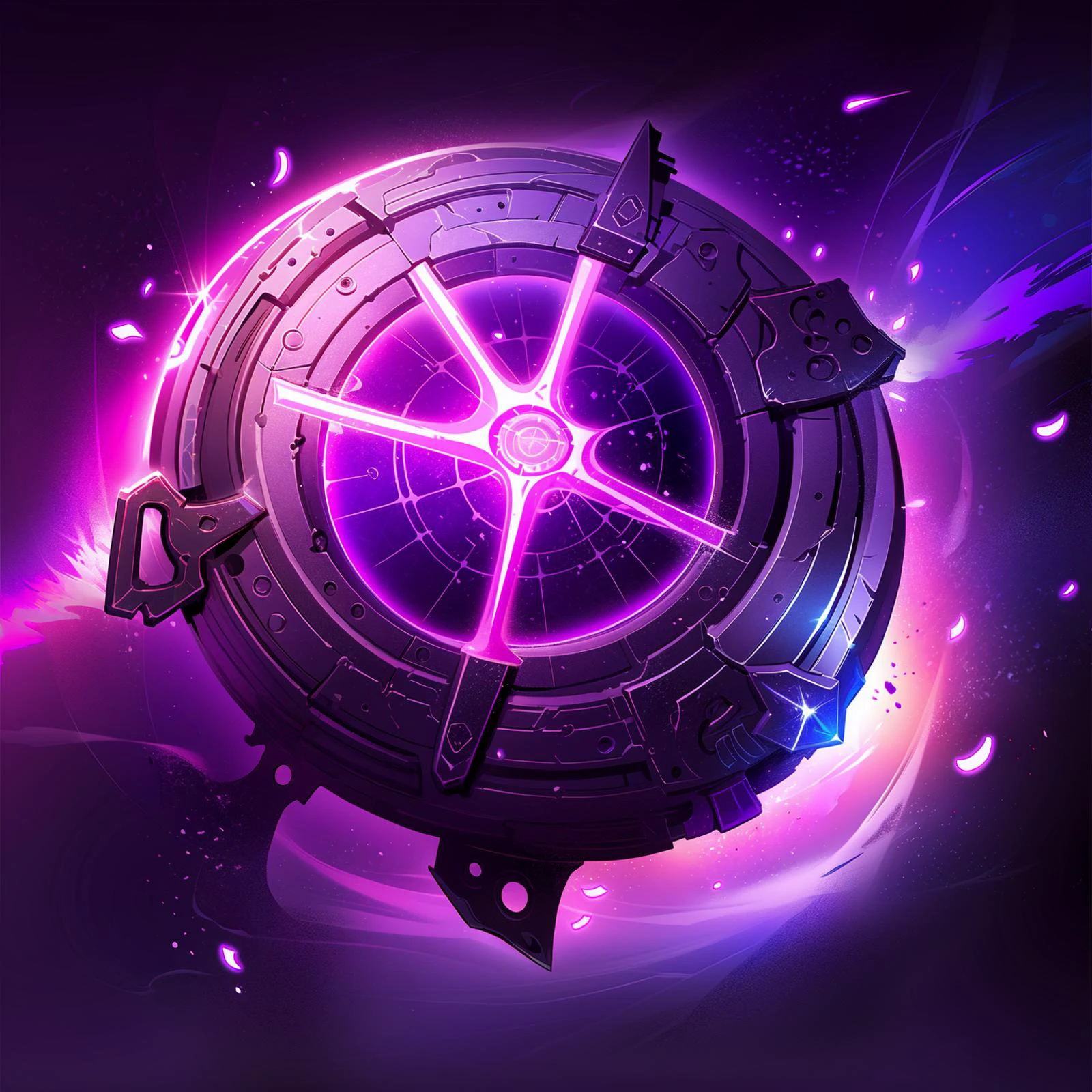 HEZI,game equipment items,ICONS,no humans,gem,still life,purple background,glowing,light particles,simple background,crystal,gradient,gradient background,weapon,artist name,floating,fantasy,black background,full body,purple gemstone,shiny,sword,gears,machine,broken,space,sparkle,<lora:游æè£
å¤éå
·2-000007:0.75>,
