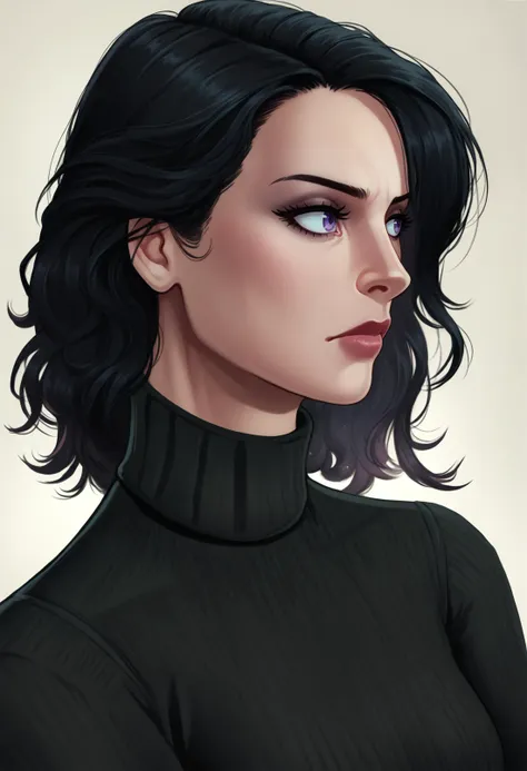 score_9, score_7_up <lora:shadman-guy-PONY-DORAv1:1>, 1girl, solo, yennefer of vengerberg, portrait, turtleneck sweater, looking to the side,