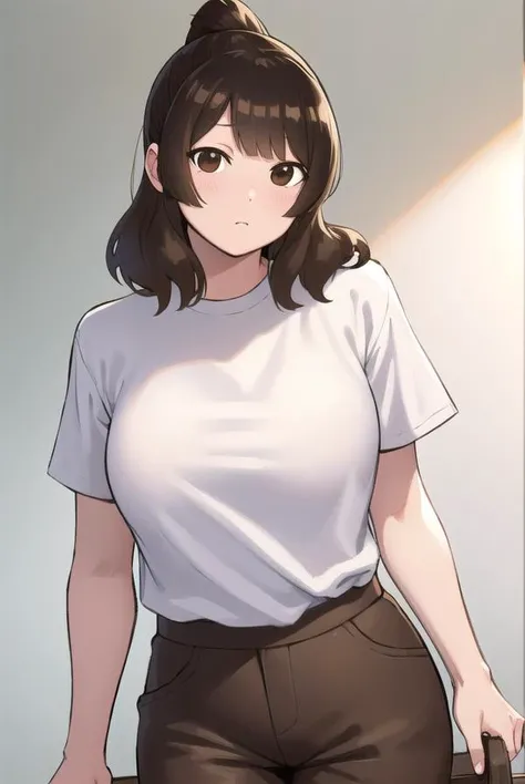 yuiashiro, <lora:yui ashiro-lora-nochekaiser:1>,
yui ashiro, bangs, blunt bangs, brown hair, (brown eyes:1.7), medium hair, ponytail,
BREAK shirt, pants, t-shirt, (white shirt:1.5),
BREAK indoors, bed,
BREAK looking at viewer, (cowboy shot:1.5),
BREAK <lyco:GoodHands-beta2:1>, (masterpiece:1.2), best quality, high resolution, unity 8k wallpaper, (illustration:0.8), (beautiful detailed eyes:1.6), extremely detailed face, perfect lighting, extremely detailed CG, (perfect hands, perfect anatomy),