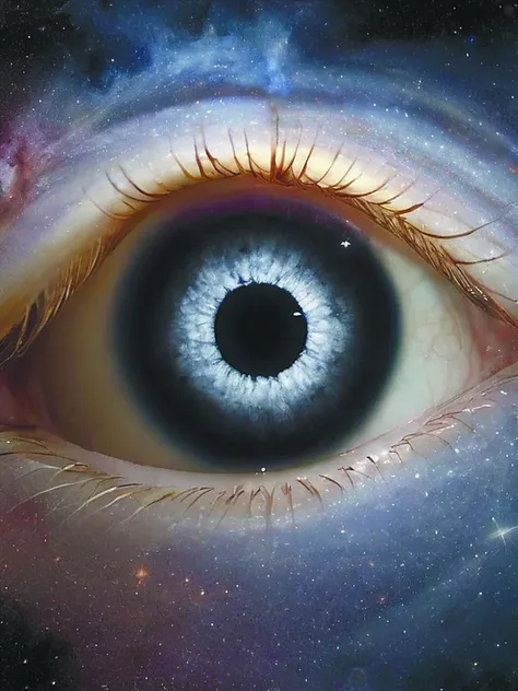 composite photograph of an all seeing eye at the center of a perfect black hole near a beautiful spiral galaxy hubble telescope galaxies,photorealistic,time-lapse,perfect space photography,photo realistic eyeball iris,crazy detail,by diegocr