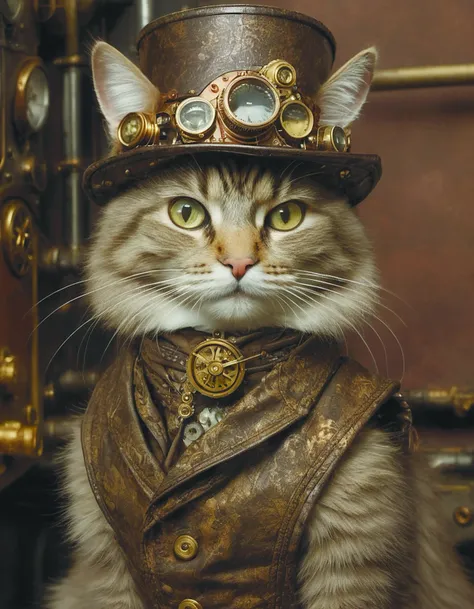 steampunk cat,hyperrealism,by diegocr
