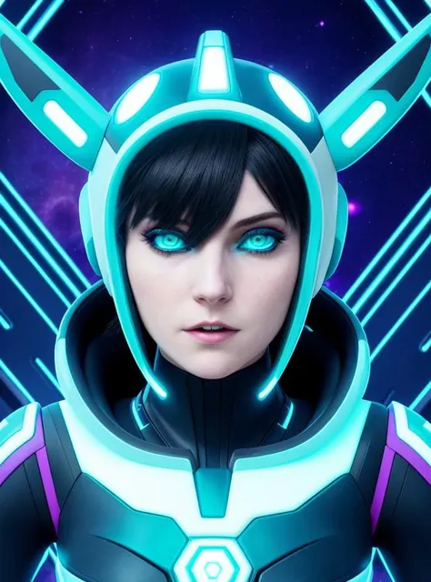 a woman with a strange face and in a futuristic setting, in the style of nightcore, postmodern mashup, thx sound, teal and gray, nintencore, high speed film, argus c3