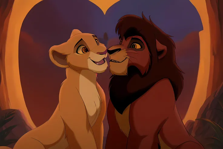 high detail, cinematic light, (masterpiece), <lora:Kiaraandkovu:0.8>, Kiara_tlk Kovu_tlk in Upendi Heart