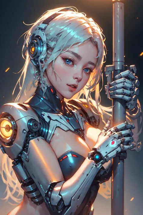 8k,highres,absurdres,masterpiece,best quality,original,extremely detailed CG,extremely detailed wallpaper,perfect lighting,<lyco:GoodHands-beta2:1>,
1girl,solo,blurry_background,looking_at_viewer,standing on the stage,
<lora:cyborggirl_cyberarmsleotard_sdxl:0.7>,cyborg girl,mechanical arms,holding weapon,cyberpunk,