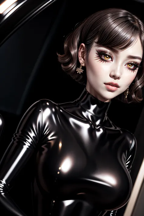 Quality: (edgQuality:1.2), (8k, best quality, realistic, intricate details, ultra high res, photorealistic, masterpiece, extremely detailed, cinematic light, Unreal Engine:1.4), (ultra realistic 8k cg, uhd, sharp focus, digital art:1.0), BREAK
Subject: Japanese woman, (asian skin:1.5) glamorous woman, 
                  -Body - slimthick chubby bodytype, big breasts - (breast implants, fake tits, unaligned breasts, perfectly round breasts:1), big ass, big thighs, <lora:ImplantsAF:0.5>
                  -Face - beautiful, big lips, big ruby eyes, (stunning makeup, lipgloss, strong lipliner, heavy eyeliner, false eyelashes:1.2), <lora:eyelashes_slider_v3:1>, <lora:eyeliner_v1:1>, 
                  -Hair - Short rose gold finger waves hairstyle,
                  -fFaceDetail, SkinDetail, EyeDetail, HairDetail, fHandDetail, (perfect hands, tanned skin, detailed hair, smooth skin, oiled skin, shiny skin, young:1), BREAK
Outfit: <lora:Latex_Gothic_Long_Dress_By_Stable_Yogi:0.8>, latex pattern, long sleeves, black dress, long gothic dress, Kinky boots, big earrings, BREAK
Details: <lora:LORA-XenoDetailer-v3A:1>, <lora:add_detail:0.3>, <lora:more_details:0.1>, <lora:NSFWFilter:-0.5>,