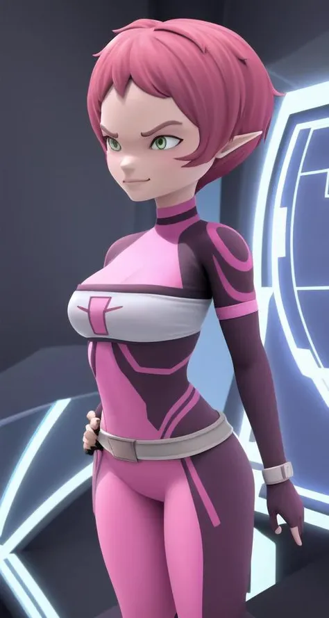 aelita, solo, evil smile, breasts, angry, mature female, wide hips, narrow waist, curvy, <lora:Aelita evo:.6>