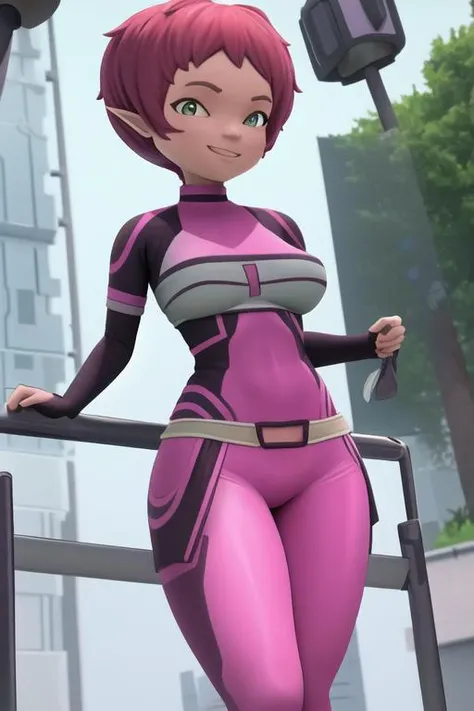 solo, aelita, large breasts, wet clothes, skin tight, wide hips, narrow waist, mature female, smile <lora:Aelita evo:.6>