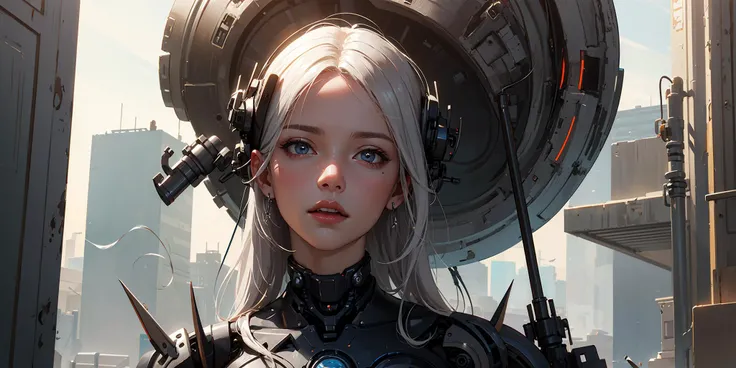 (masterpiece, top quality, best quality, official art, beautiful and aesthetic:1.2), extreme detailed,(fractal art:1.3),colorful,highest detailed, ((holding gun)),
complex 3d render ultra detailed of a beautiful porcelain profile woman android face, cyborg, robotic parts, 150 mm, beautiful studio soft light, rim light, vibrant details, luxurious cyberpunk, lace, hyperrealistic, anatomical, facial muscles, cable electric wires, microchip, elegant, beautiful background, octane render, H. R. Giger style, 8k, best quality, masterpiece, illustration, an extremely delicate and beautiful, extremely detailed ,CG ,unity ,wallpaper, (realistic, photo-realistic:1.37),Amazing, finely detail, masterpiece,best quality,official art, extremely detailed CG unity 8k wallpaper, absurdres, incredibly absurdres, robot, silver halmet, full body,
