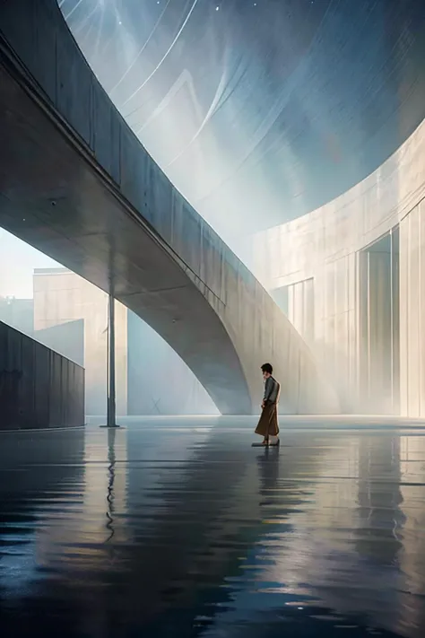 (masterpiece, top quality, best quality, official art, beautiful and aesthetic:1.2), (8k, best quality, masterpiece:1.2, ), photo_scale, solo, standing, 1girl, scenery, reflection, silhouette, <lora:CGphotobuilding asw:1>