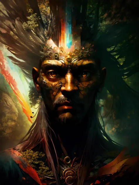 sasquatch with elusive nature made of random00d, symbols, intricate details, colorful, abstract, realism <lora:random00d_v2-000010:1> random00d