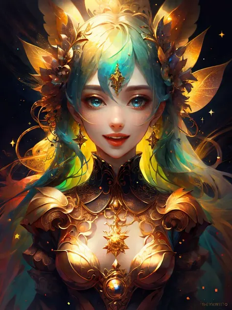 fairy with twinkling laughter made of random00d, symbols, intricate details, colorful, abstract, realism <lora:random00d_v2-000010:0.8> random00d