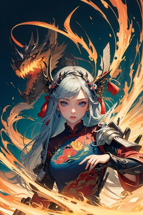 (masterpiece, top quality, best quality, official art, beautiful and aesthetic:1.2), (1girl), extreme detailed,(fractal art:1.2),colorful,highest detailed, mecha:1.4, (chinese clothes:1.4),  upper body,