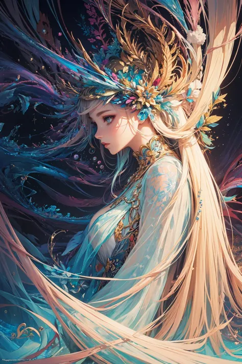 (masterpiece, top quality, best quality, official art, beautiful and aesthetic:1.2), (1girl), extreme detailed,(fractal art:1.3),colorful,highest detailed, long hair