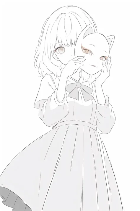 (best quality, masterpiece, highres),1girl,natural wave hair,pleated_dress,dynamic_angle,
<lora:BX_color sketch_v1.04cy:0.8>,<lora:holding mask_v2:1>,mask on hand,covering face,