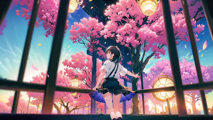 masterpiece, best quality,hbrwfs, 1girl, solo, flower,skirt, indoors, scenery, night, window, bangs, black hair, black legwear, short pants, looking at viewer,blurry, blurry background,<lora:HbrStyleV1-000007:0.6>