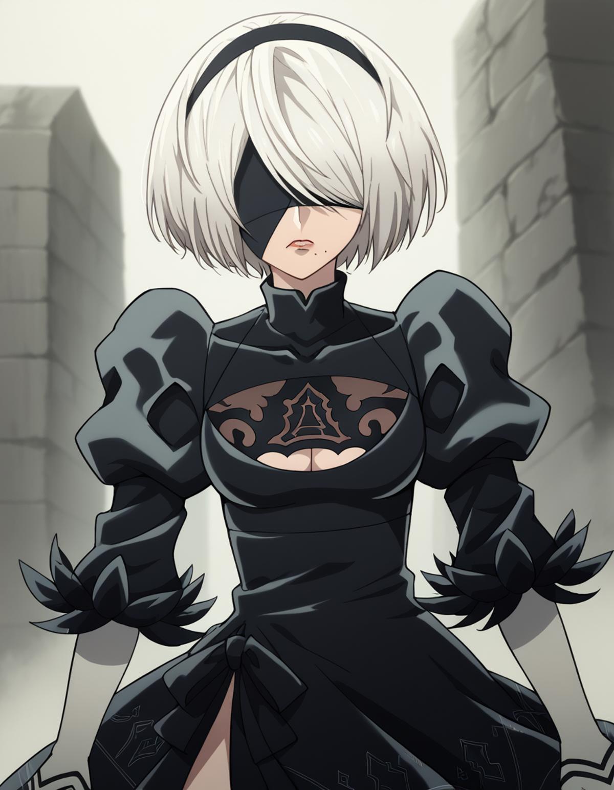 A woman in a black dress with white hair and a sword - SeaArt AI