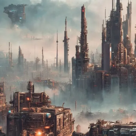 wide shot, sci fi city, (DieselpunkCity) (Cybercity:1)