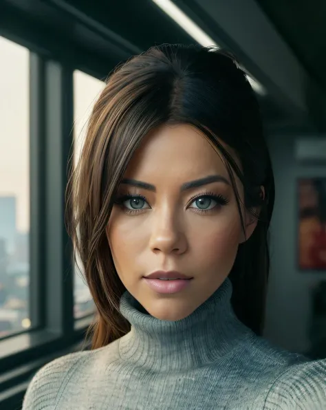 ((selfie:1.2)), (raw:1.1) photo of (J4ckieR3d01:0.99), a woman as a model, modelshoot style, (extremely detailed CG unity 8k wallpaper), photo of the most beautiful artwork in the world, professional majestic oil painting by Ed Blinkey, Atey Ghailan, Studio Ghibli, by Jeremy Mann, Greg Manchess, Antonio Moro, trending on ArtStation, trending on CGSociety, Intricate, High Detail, Sharp focus, dramatic, photorealistic painting art by midjourney and greg rutkowski, (at night:1.2), (dimly lit), (neon lights:1.2), (city:1.1), (makeup:1.1), ((skyscraper in background)), ((turtleneck:1.2)), (looking at viewer:1.3), (detailed pupils:1.3), (modest outfit:1.2), (closeup), <lora:LowRa_2:0.3>, RAW candid cinema, 16mm, color graded portra 400 film, remarkable color, ultra realistic, textured skin, remarkable detailed pupils, realistic dull skin noise, visible skin detail, skin fuzz, dry skin, shot with cinematic camera, detailed skin texture, (blush:0.2), (goosebumps:0.3), subsurface scattering