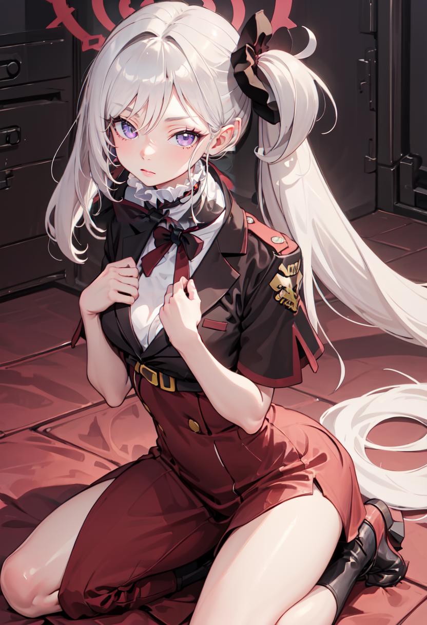 Anime girl with long white hair sitting on the ground - SeaArt AI