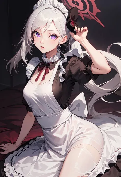 best quality, masterpiece, highres, solo, (mutsuki_bluearchive:1.10), (maid:1.40), (long maid dress:1.15), 29 <lora:mutsuki_bluearchive:0.80>