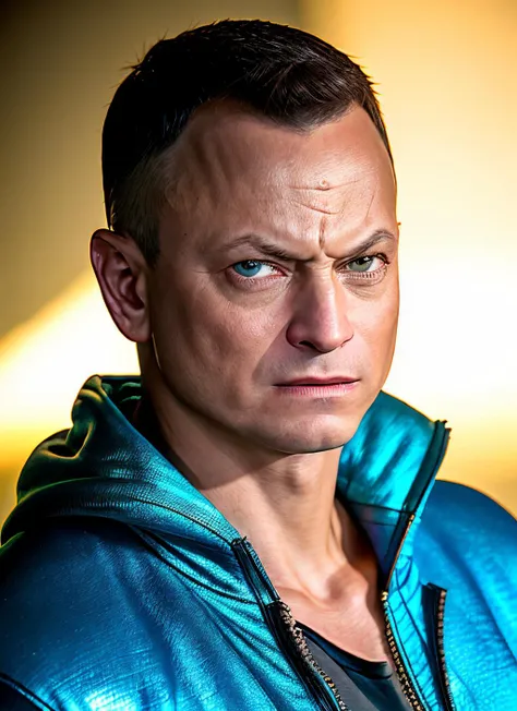 portrait of sksperson man, envious , wearing zip-up hoodie , with buzz cut brown Mohawk , background roman city epic (photo, studio lighting, hard light, sony a7, 50 mm, matte skin, pores, colors, hyperdetailed, hyperrealistic), <lyco:Gary Sinise:1.2>