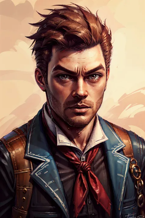 (masterpiece, best quality:1.2), <lora:booker_dewitt-20:0.7>, bookerBS_soul3142, brown hair, shirt, brown eyes, closed mouth, jacket, collared shirt, portrait,