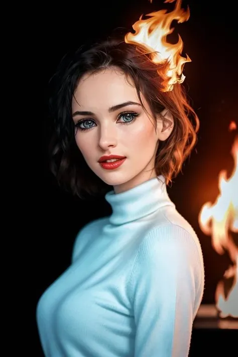 photo of <lora:winona-10:0.7>, winona, a woman with ((pale skin):1.1), ((closeup, portrait):1.1),(beautiful skin, perfect skin), ((beautiful turtleneck sweater):1.2), ((standing, outdoors, fire, explosions, snow, forest):1.2),((red lipstick, eyeliner, full makeup, eye shadow):1.2),((best quality, masterpiece, extreme details):1.2) ((detailed face, beautiful face, detailed eyes, beautiful eyes)),modelshoot style, (extremely detailed CG unity 8k wallpaper), photo of the most beautiful artwork in the world, , professional majestic (photography by Steve McCurry), 8k uhd, dslr, soft lighting, high quality, film grain, Fujifilm XT3 sharp focus, f 5.6, High Detail, Sharp focus, dramatic