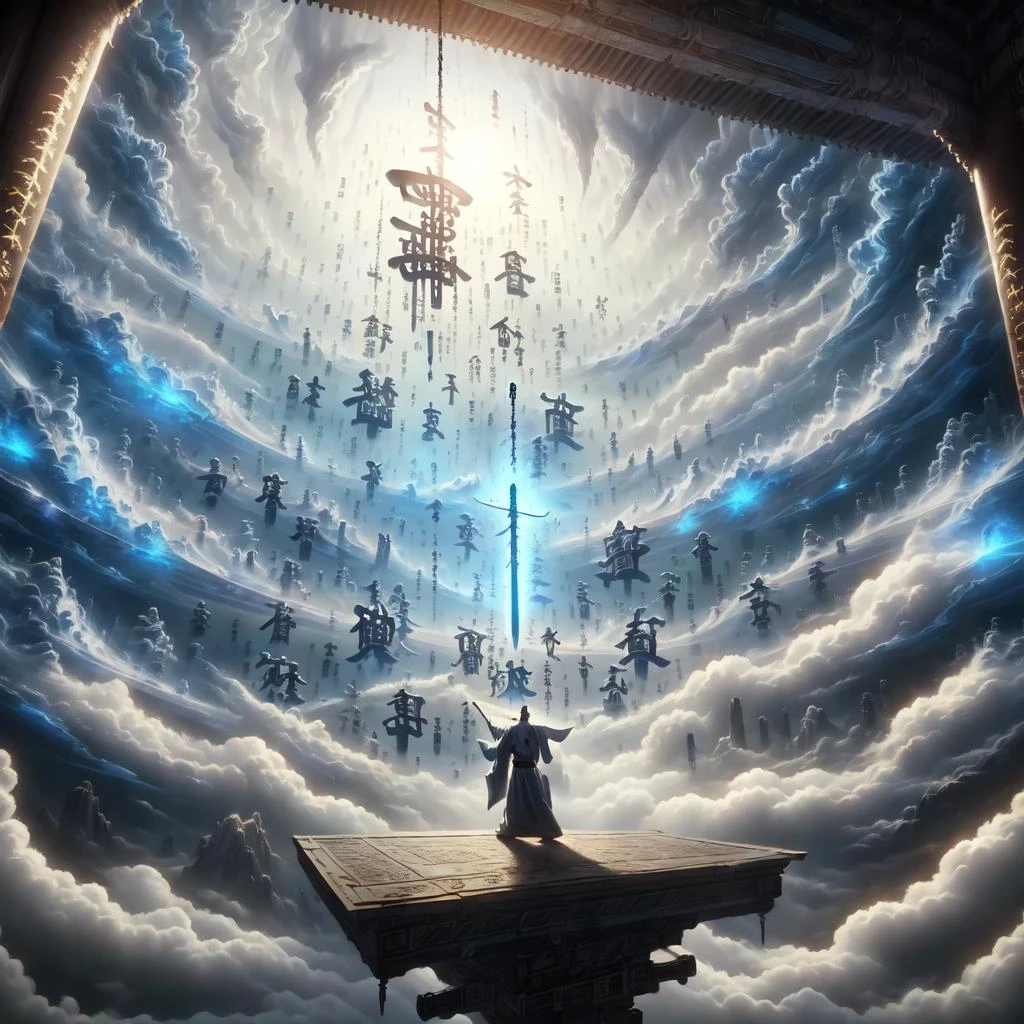 cloud, lightning, cloudy_sky, sky, scenery<lora:tianshu-000007:0.8>,Golden sword.
Swinging the long sword, energy sword, energy burst, the sword soul behind it <lora:r1ge - AnimeRage:0.3> r1ge <lora:DonMF43:0.3> <lora:hologram02:0.3>