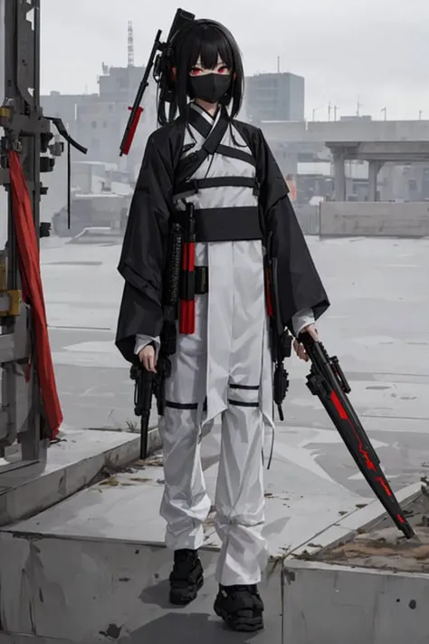best quality, high_resolution,girl,hanfu techwear, guro_girl,alien fused,holding weapon,detailed background,