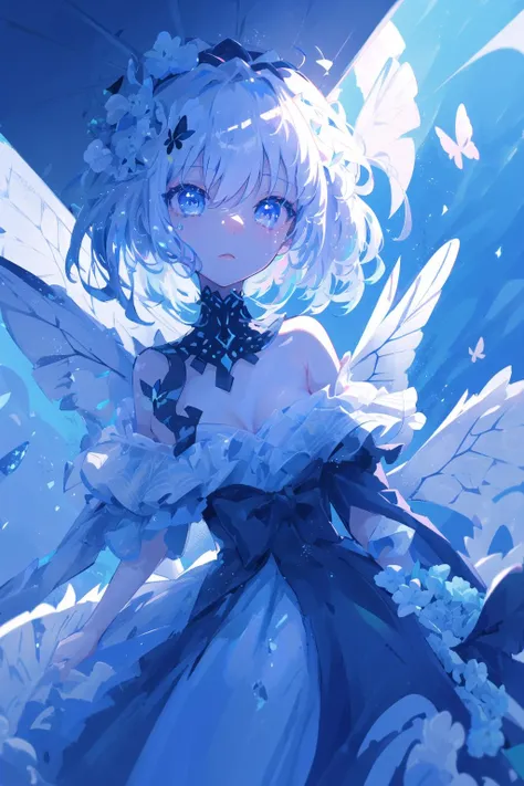 hatching (texture),close-up,portrait,1girl, gemstone butterfly wings dress, mecha, diamond, bare shoulders, butterfly, looking at viewer, in the sky, flying, bright colors, lighting, (ray tracing:1.4), depth of field, masterpiece, best quality, <lora:cute style-2.0:1>