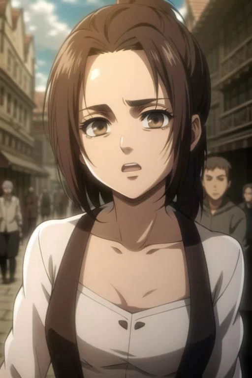 <lora:GabiAOT:0.7> sfw, GabiAOT, 1girl, brown eyes, low ponytail,
gold dress, (busy street, people walking in background, gorgeous view),
(upper body focus, open mouth, :O), Question Mark on top of the head, (anime style), masterpiece, best quality, ultra-detailed, ray tracing, HDR, deph of field, (perfect face, detailed face, detailed eyes), 8k, HD, best quality, ultra-detailed, shiny eyes, fair skin, notably long eyelashes, perfecteyes eyes, shinny eyes, glowing eyes, dynamic angle, small breasts, looking to the viewer, pink lips, long eyelashes, on a medieval city, official art, harness, 1girl, slim girl, slim figure, soft skin, fair skin, notably long eyelashes, cute face,