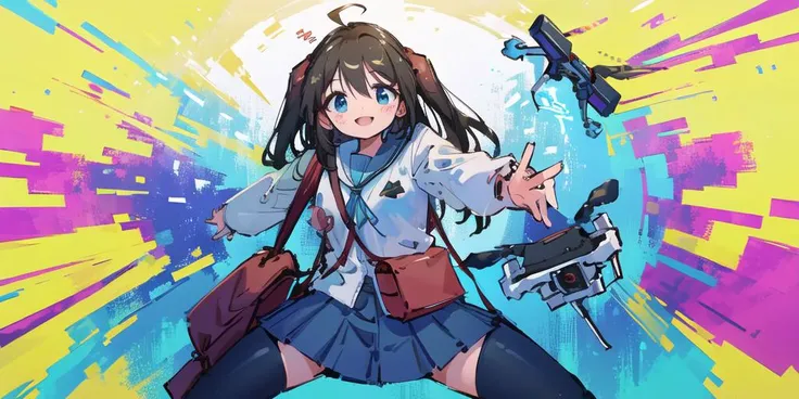 masterpiece, best quality, 1girl, solo,, smile, school uniform,(((drone))),sparkle, nemes, ((fighting stance)), assault rifle, fire, telekinesis, ((gymbag)),
<lora:neuroSamaMomoseHiyori_v10:0.9>