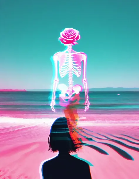 hyper realism, IR photo, light leaks, (split screen overlay , x-ray view:1.3), , , double exposure , , (glitched image:1.2), , , a glitched out pair of women relaxing a sunny beach , pixelation , sinusoidal distortions, screen tear, , post modern deconstruction , molecular view , vibrational spiral signals, (rose garden overlay, split screen image:1.1), abstractions, experimental ,<lora:xray:1>