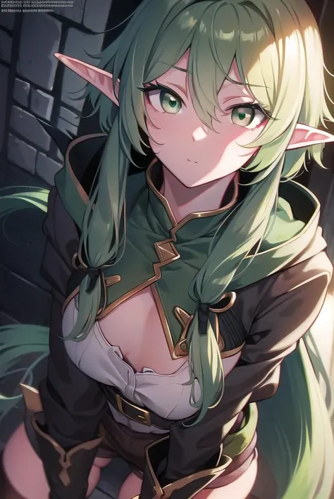 highelfarcher, <lyco:highelfarcher-LYCORIStest:1>, 
high elf archer, elf, (green eyes:1.5), green hair, hair between eyes, long hair, pointy ears, sidelocks, (flat chest:1.2),
BREAK asymmetrical clothes, boots, cloak, elf, gloves, green thighhighs, high heels, shorts, thighhighs,
BREAK looking at viewer,
BREAK city, 
BREAK <lora:GoodHands-vanilla:1>, (masterpiece:1.2), best quality, high resolution, unity 8k wallpaper, (illustration:0.8), (beautiful detailed eyes:1.6), extremely detailed face, perfect lighting, extremely detailed CG, (perfect hands, perfect anatomy),