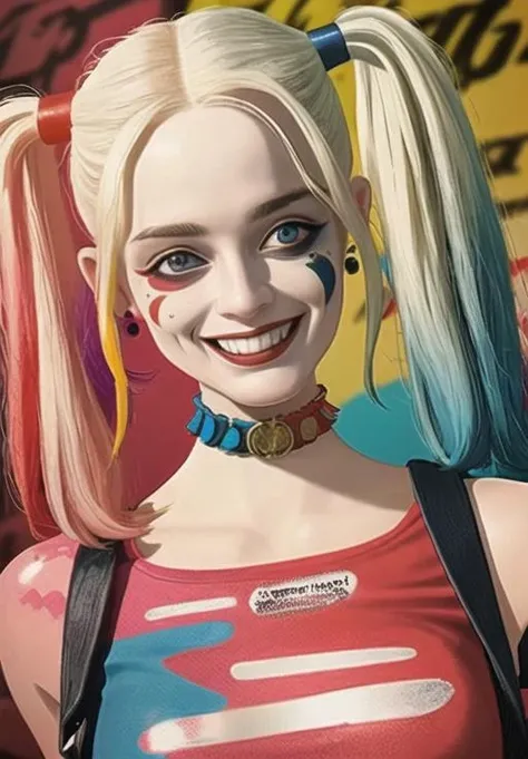 <lora:Harley_Quinn_ss:0.8>, Harley_Quinn_ss, 1girl, solo, portrait,