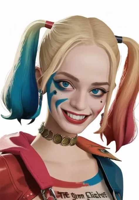<lora:Harley_Quinn_ss:0.8>, Harley_Quinn_ss, 1girl, solo, portrait,