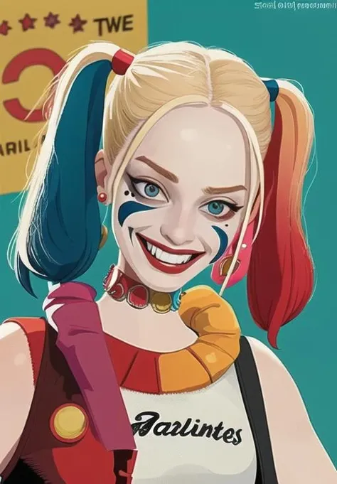 <lora:Harley_Quinn_ss:0.8>, Harley_Quinn_ss, 1girl, solo, cartoonized,