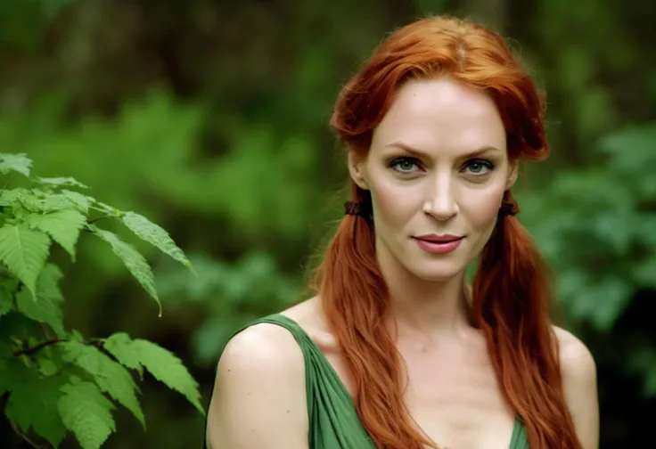 cinematic film still (full height:1.3), a passionate (ohwx woman:1.1) as Poison Ivy. Advocating for the planet's well-being, fiercely protective of her green kingdom. Inspired by Krenz Cushart, neoism, kawacy, wlop, gits anime. Fiery gaze, standing tall, the embodiment of environmental activism. <lora:thurman_lora_sdxl_v1:1.1> . shallow depth of field, vignette, highly detailed, high budget, bokeh, cinemascope, moody, epic, gorgeous, film grain, grainy